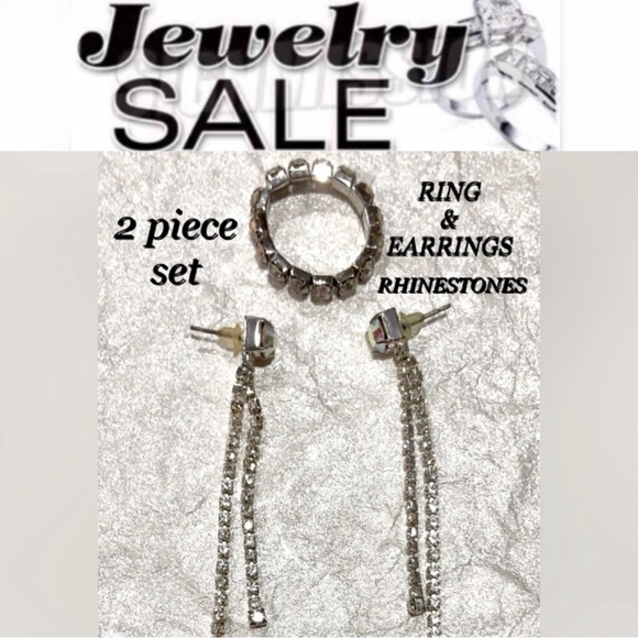 💍 RING & EARRINGS rhinestone set (2pc) special occasion jewelry set EUC - Picture 1 of 12